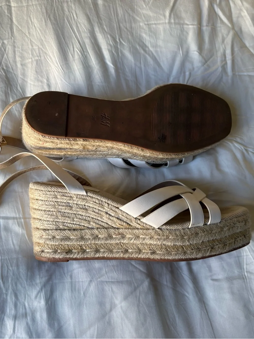 H&M Cream White Braided Espadrille Wedge Sandals